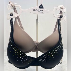 Bebe Black and Cream Studded Bra Duo